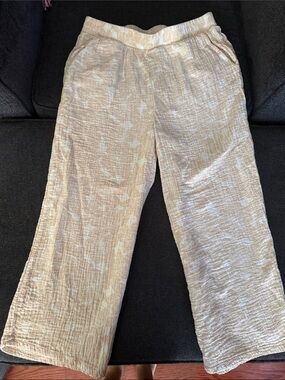 Hurley Floral Beige and White Cropped Wide-Leg Pants